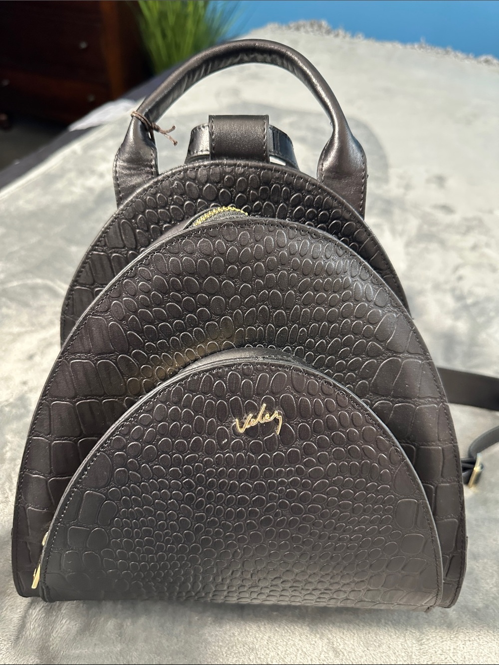 NWTS Vélez  Leather Black Croc-Embossed Mini Backpack